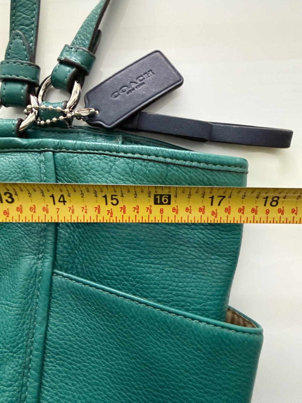 Coach Teal Pebbled Leather Park North South Tote Bag Hangtag Tassel - Picture 4 of 13